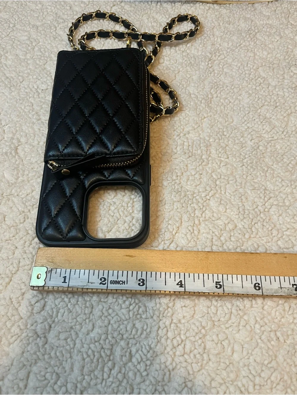 Black Quilted Crossbody Phone Case Wallet Chain Strap iPhone 11 Pro Max